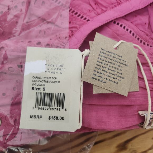 Faherty Carmel Cactus Flower Pink Eyelet Blouse Lined Small Organic Cotton - Picture 8 of 16